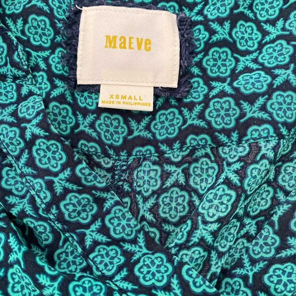 Maeve Anthropologie Jumpsuit Geoscope Beltws Pockets Pull On Green Navy XS - Picture 2 of 16